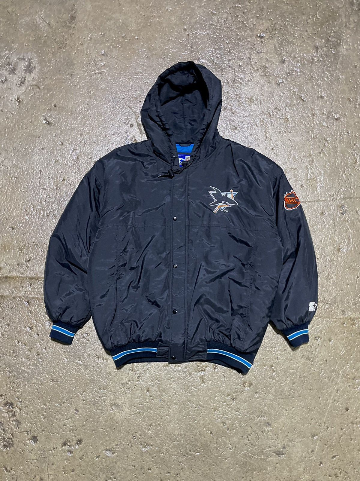 Vintage CRAZY VINTAGE SAN JOSE SHARKS STARTER BLACK PFFER JACKET | Grailed