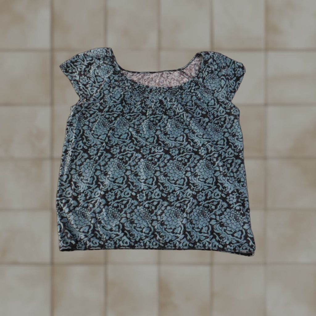 Loft LOFT Blouse Womens Large Blue Black Floral Short Sleeve Lightweight Top Size L / US 10 / IT 46 - 1 Thumbnail