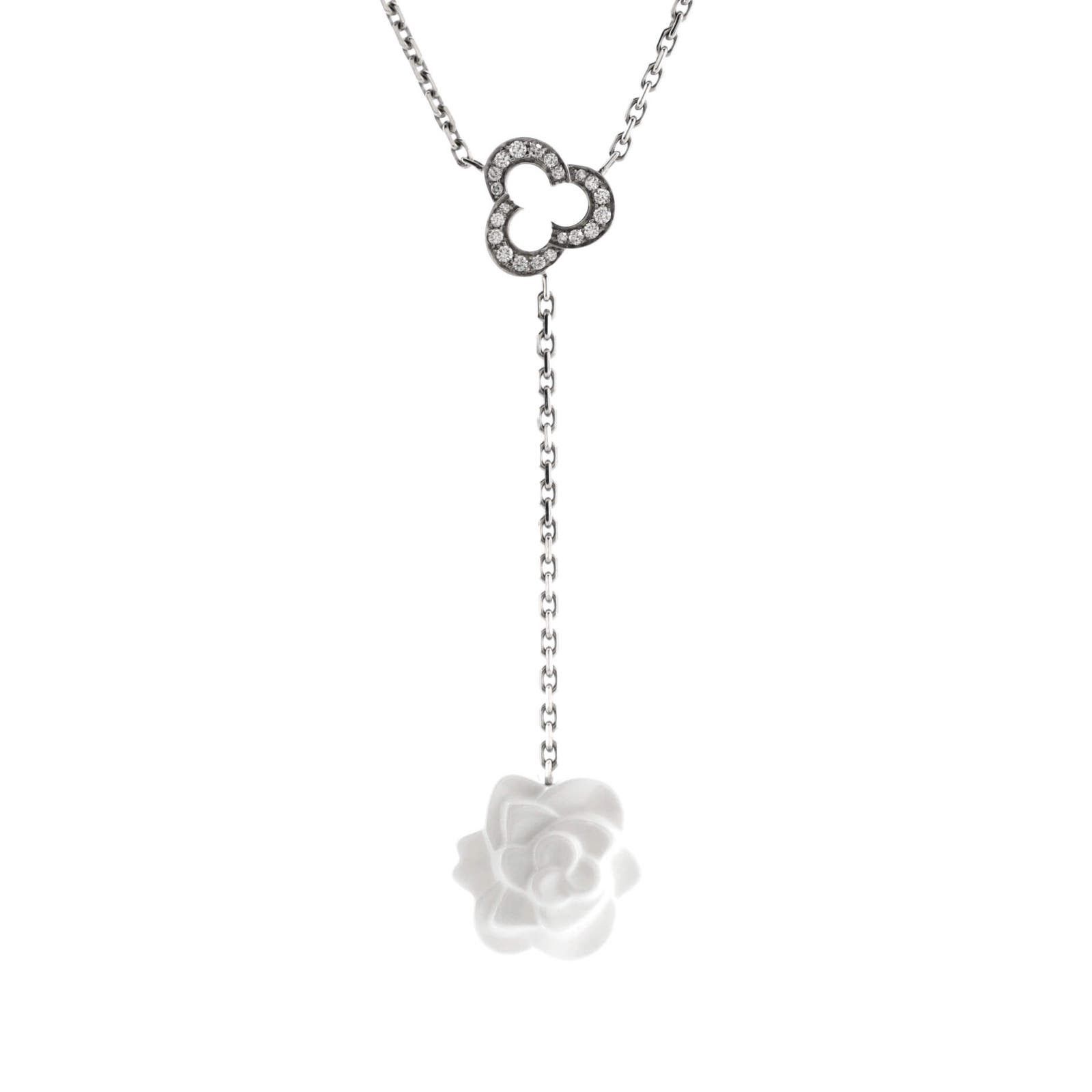 image of Chanel Camelia Sculpte Lariat Necklace 18K White Gold, Women's