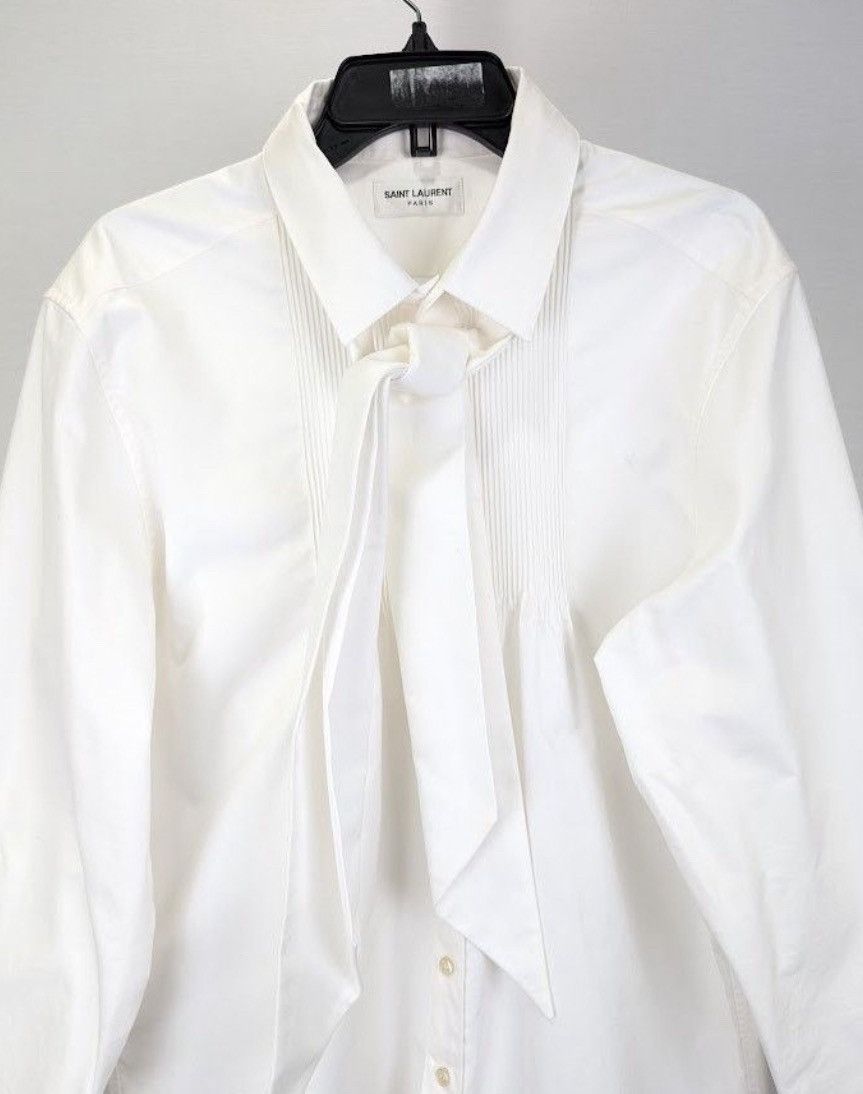 Saint Laurent Paris o1bcso1str0625 Lavalliere Neck Blouse In Cotton in White Size US XL / EU 56 / 4 - 8 Thumbnail