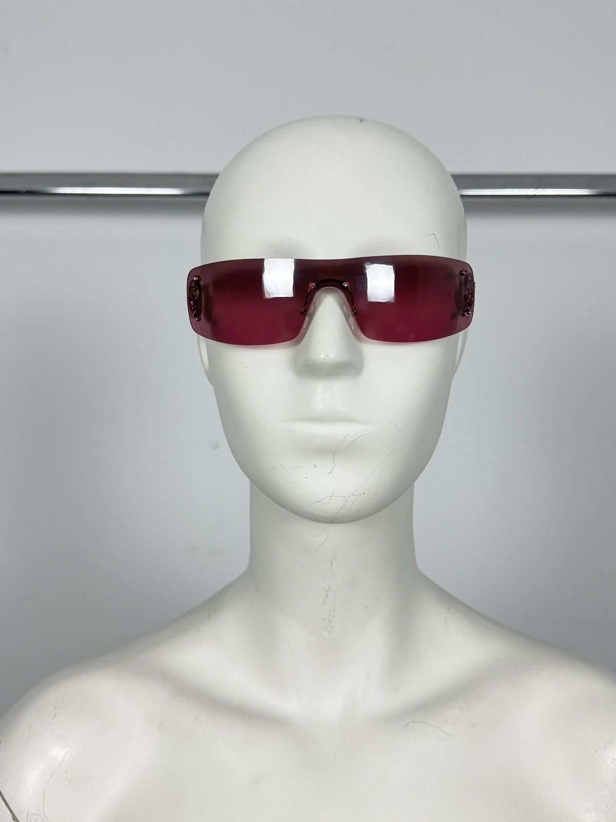 Dior Dior 2000’s Heart Core Rhinestone Ski Shield Logo Sunglasses Size ONE SIZE - 6 Thumbnail