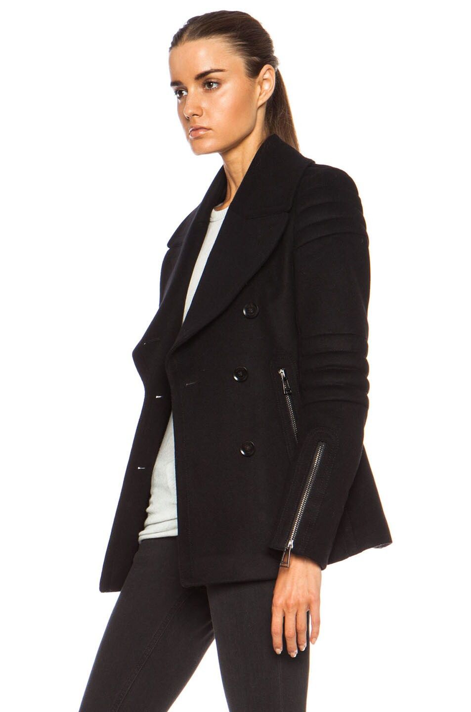 Belstaff Belstaff Women's Croft Wool Cashmere Peacoat in Black Size M / US 6-8 / IT 42-44 - 3 Thumbnail