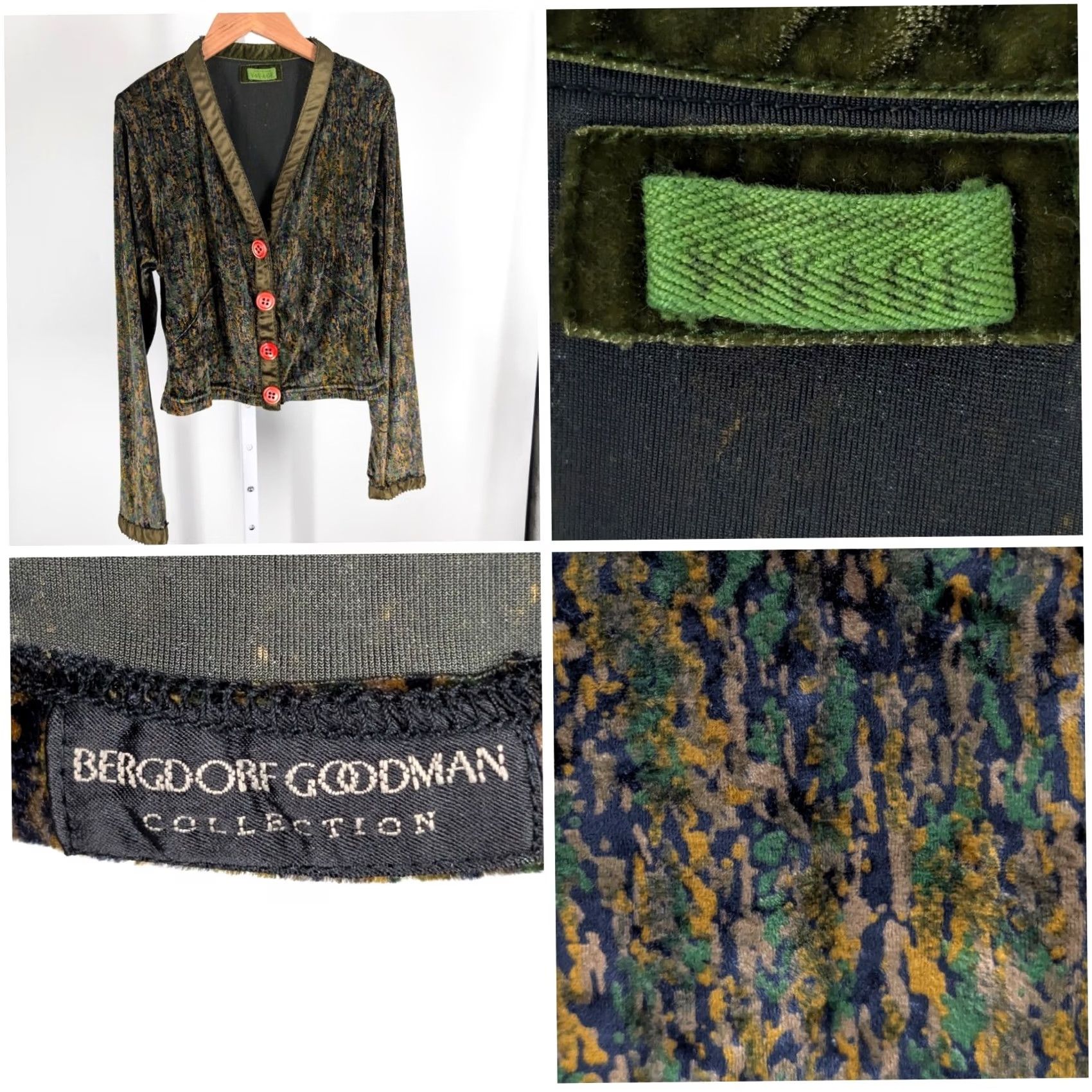 Velvet VINTAGE Voyage Jacket 90s Cropped Velvet Abstract Camouflage Print Green Bergdorf Goodman Collection Womens Size 1 Long Sleeve Bells Size XS / US 0-2 / IT 36-38 - 2 Thumbnail