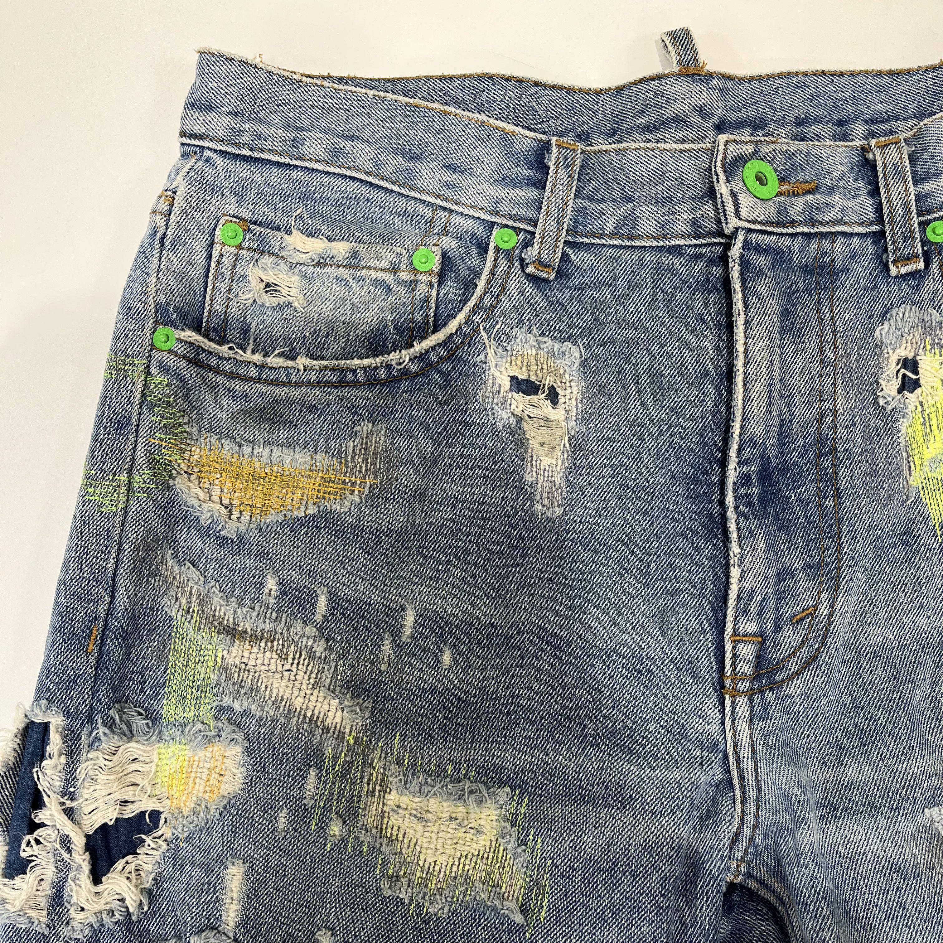 Endless Vlone x Endless Embroidered And Distressed Denim Jeans Blue Size US 32 / EU 48 - 6 Thumbnail