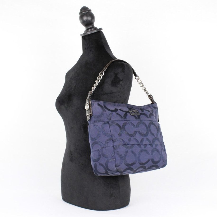 Coach Coach Navy Blue Glitter Signature Canvas Shoulder Bag Size ONE SIZE - 3 Thumbnail
