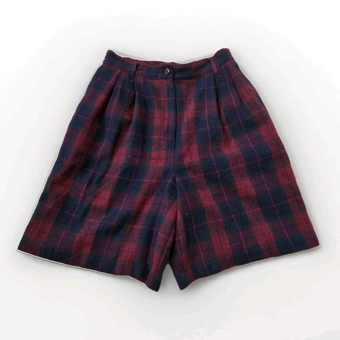 Vintage Vtg Sag Harbor 2 PC Blazer Suit Set Wool Blend Plaid Tartan S 8 - High Rise Pleated Shorts - Women's Business Style Tailored Wool Jacket & Shorts Set Size 28" / US 6 / IT 42 - 2 Thumbnail