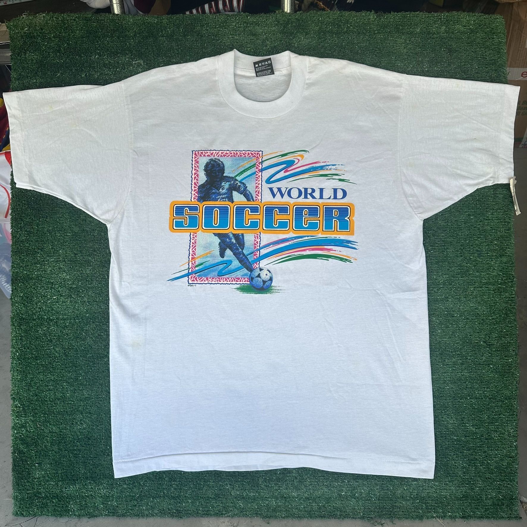 Vintage 90s World Soccer T-Shirt Single Stitch White XL Dead