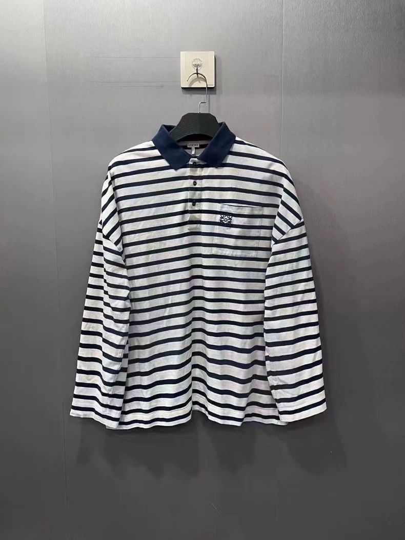 Loewe LOEWE Blue and white embroidered stripes polo long sleeves Size M / US 6-8 / IT 42-44 - 1 Thumbnail