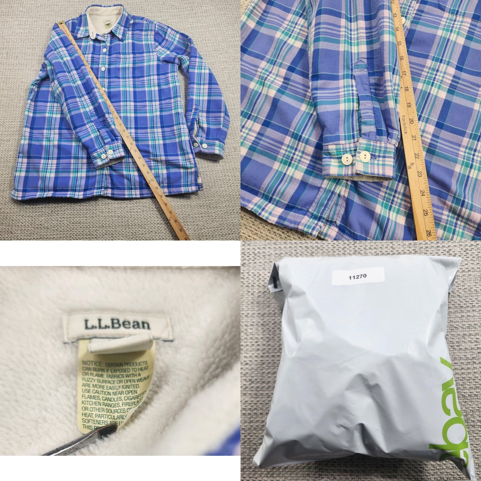 Vintage L.L.Bean Shirt Adult Medium Blue Plaid Fleece Lined Button Up Long Sleeve Size US M / EU 48-50 / 2 - 9 Thumbnail