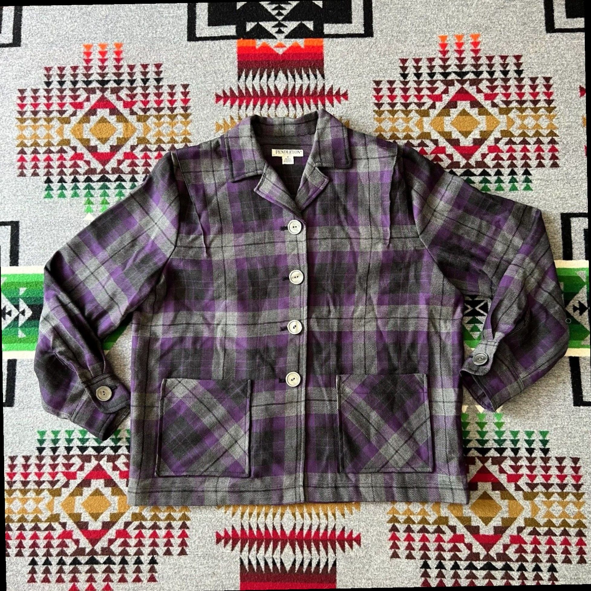 Pendleton Womens Plaid Shirt Lavender Size Large Vintage authentic Pure Virgin Wool Fitted