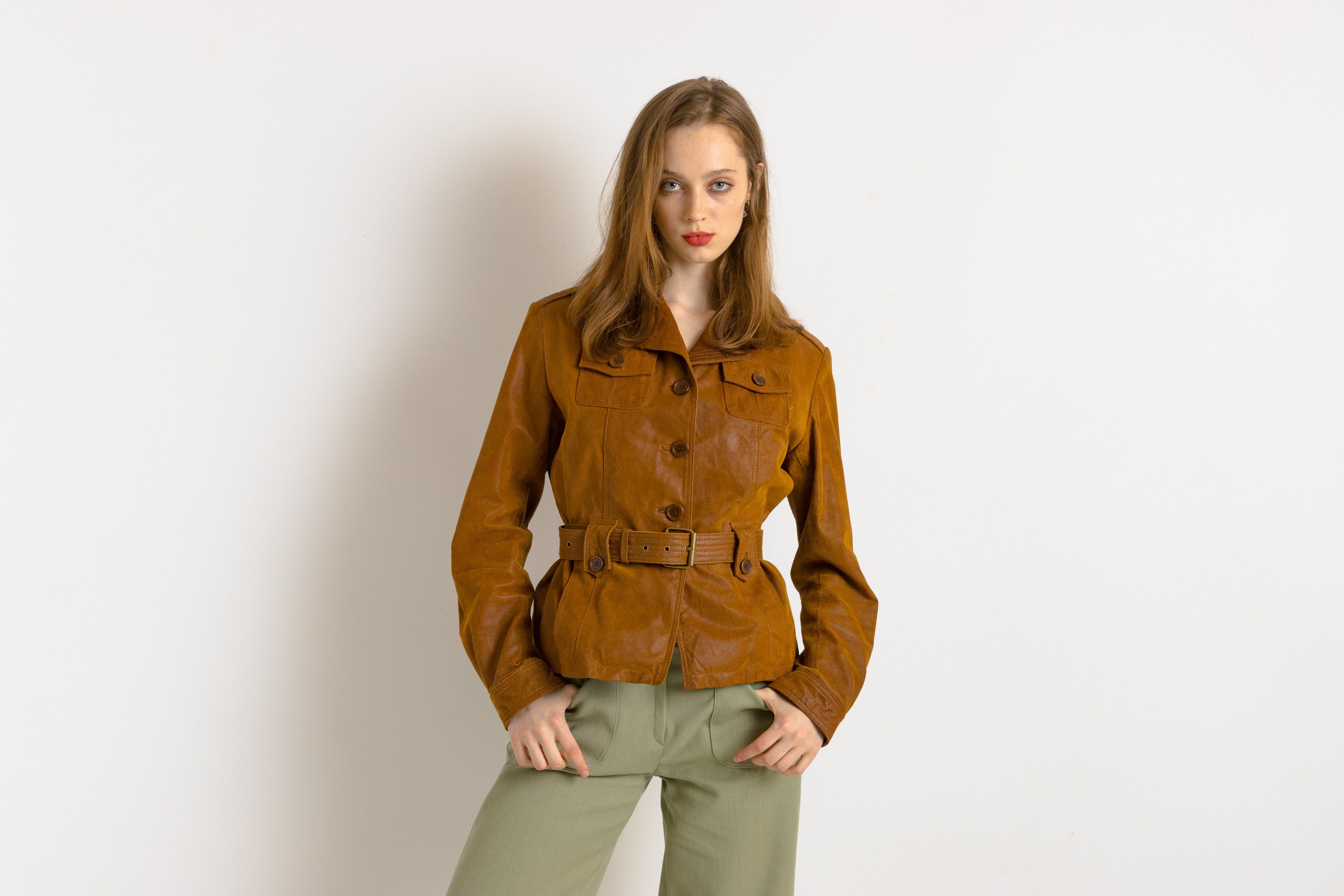 Other 80s Grunge Jacket Camel Leather Jacket Size 38 7498 Size M / US 6-8 / IT 42-44 - 3 Thumbnail