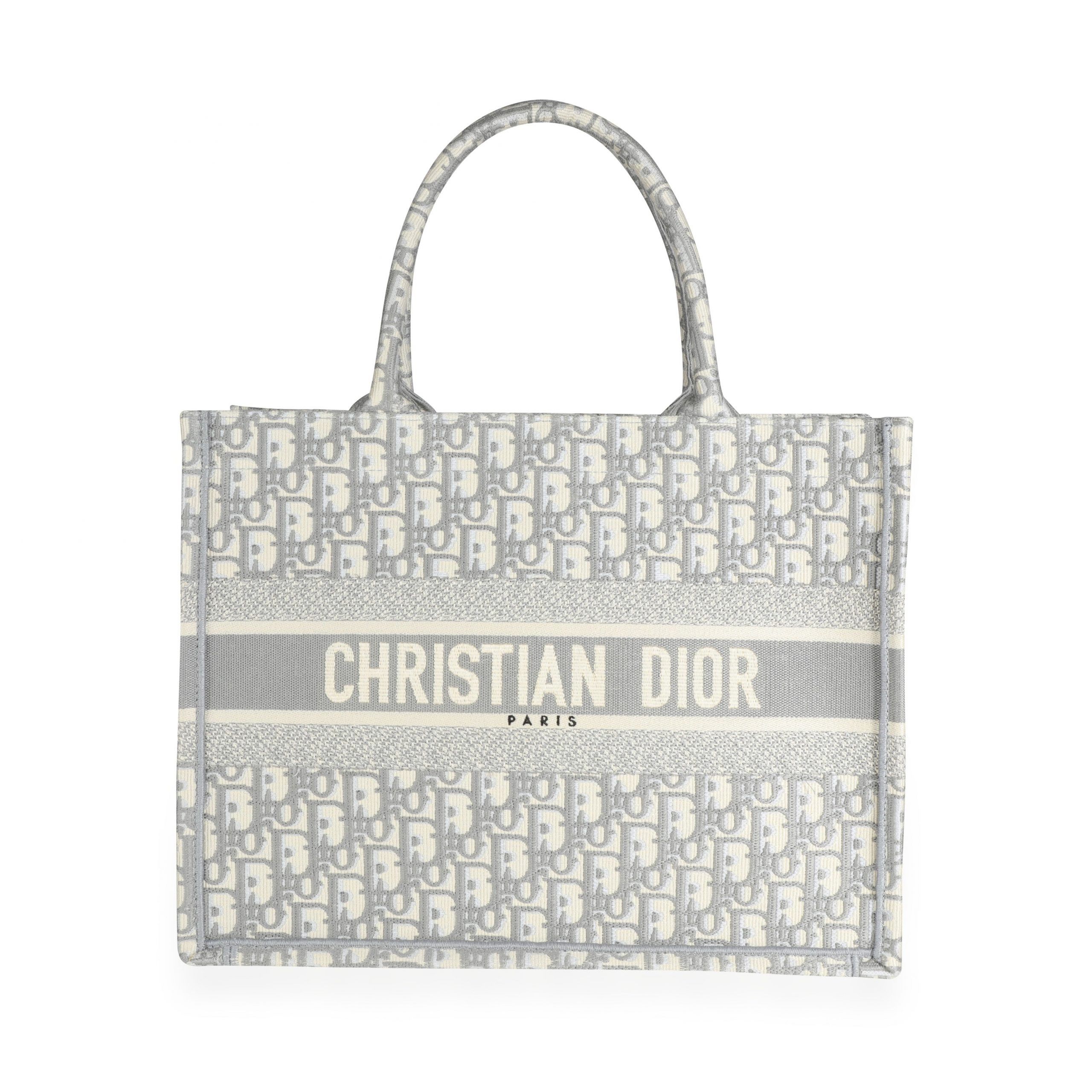 image of Dior Gray Oblique Embroidery Small Book Tote in Grey, Women's