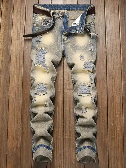Skinny stacked distressed washed jeans