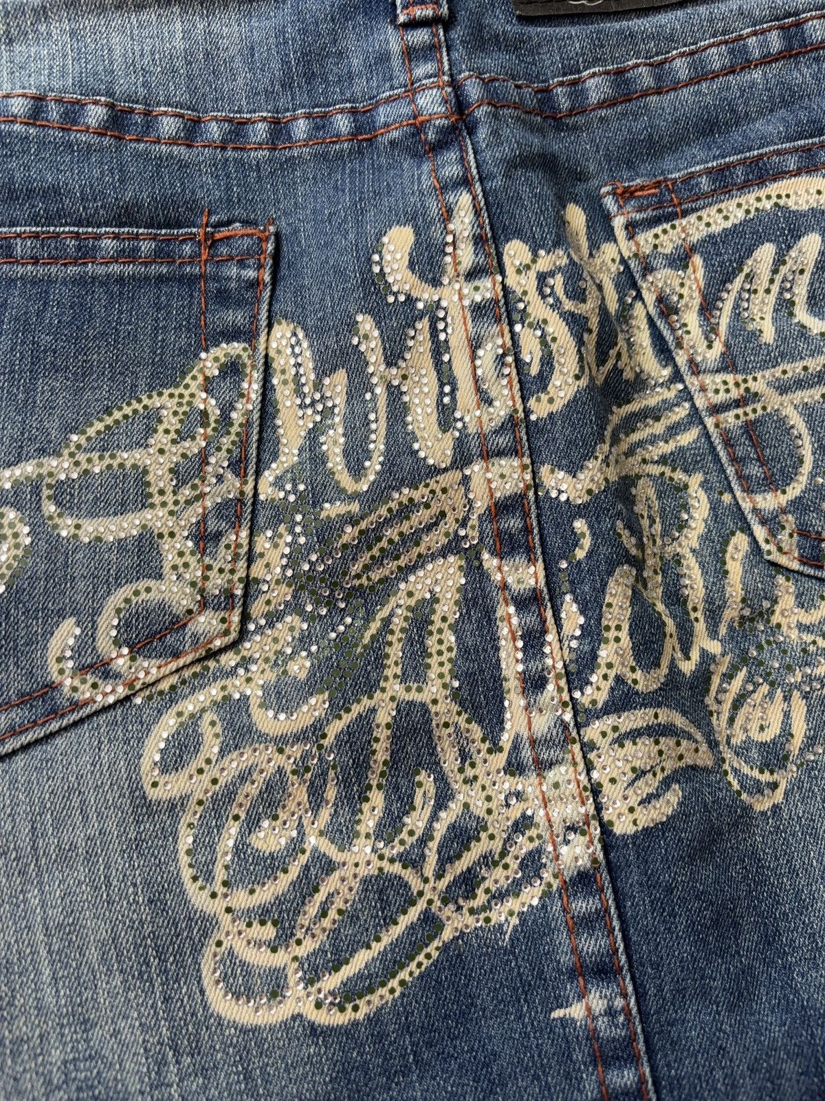 Christian Audigier × Designer × Vintage RARE CHRISTIAN AUDIGIER VINTAGE DENIM PRINTED MINI SKIRT 00s Size 30" / US 8 / IT 44 - 7 Thumbnail