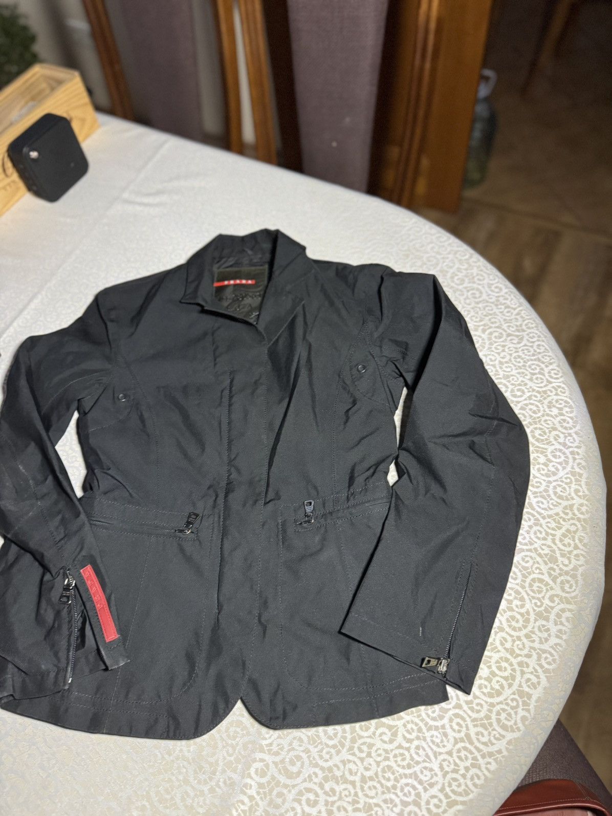 Prada Prada Black Technical Jacket / Red Logo Detail Size S / US 4 / IT 40 - 1 Thumbnail