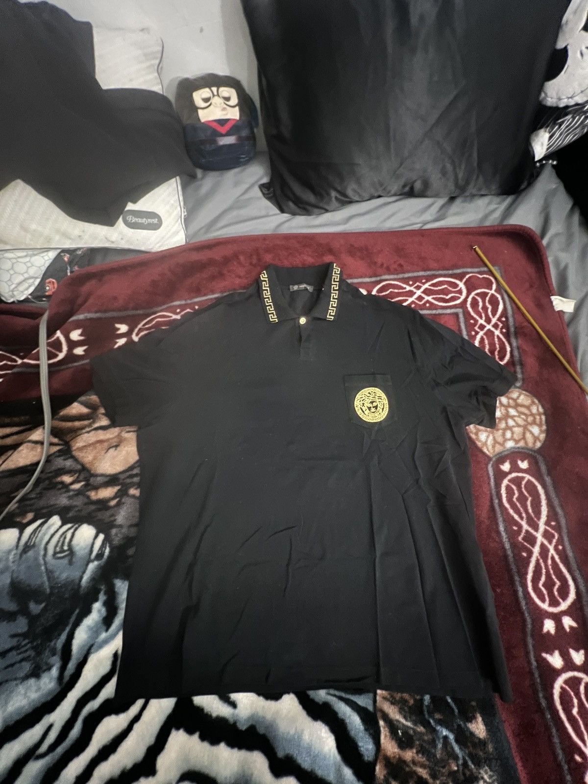 Versace Versace Glitter Black and Gold Polo Shirt Size US XL / EU 56 / 4 - 1 Thumbnail
