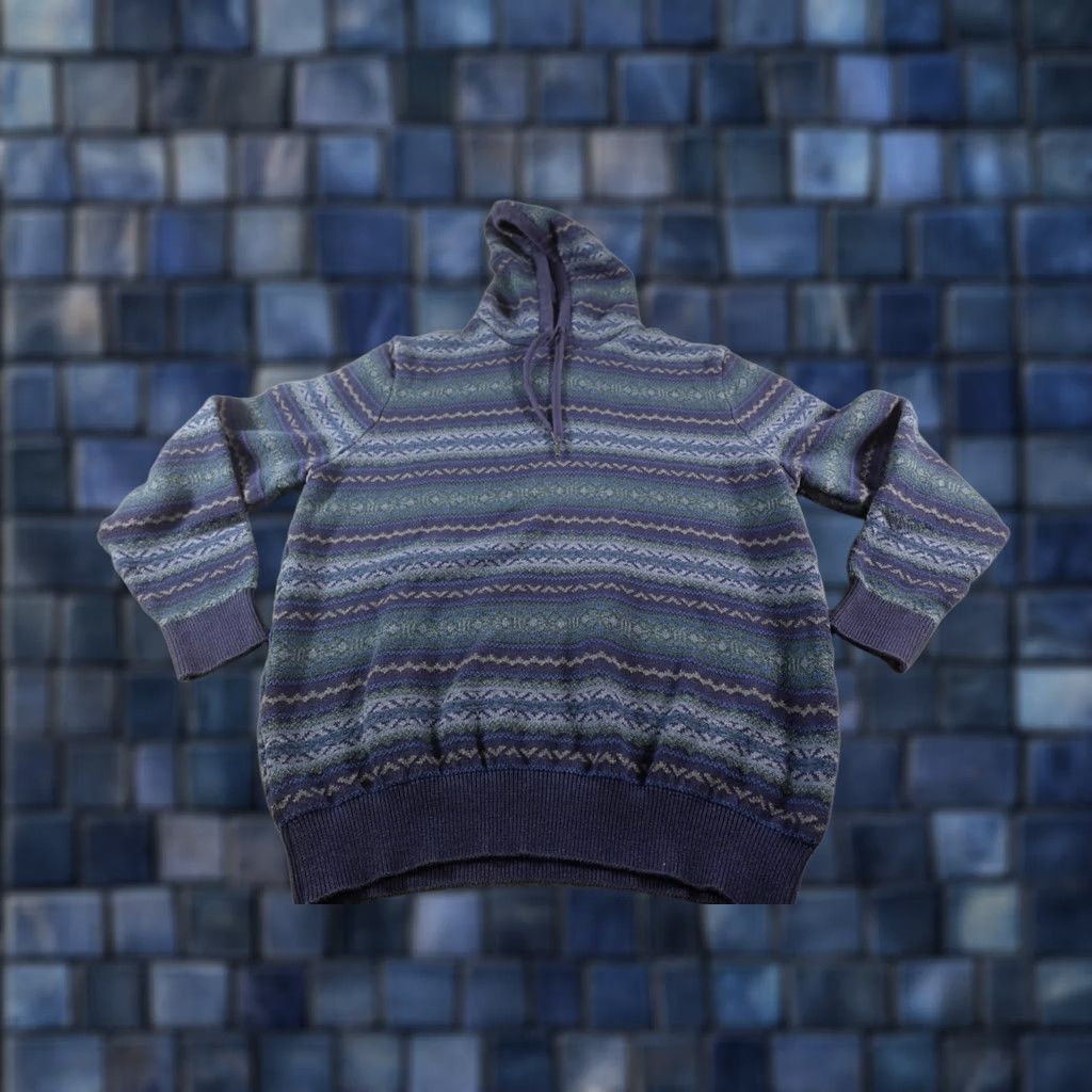 Izod Izod Geometric Hoodie Mens XL Blue Knit Crew Neck Hooded Pullover with Fair Isle Pattern Size US XL / EU 56 / 4 - 1 Thumbnail
