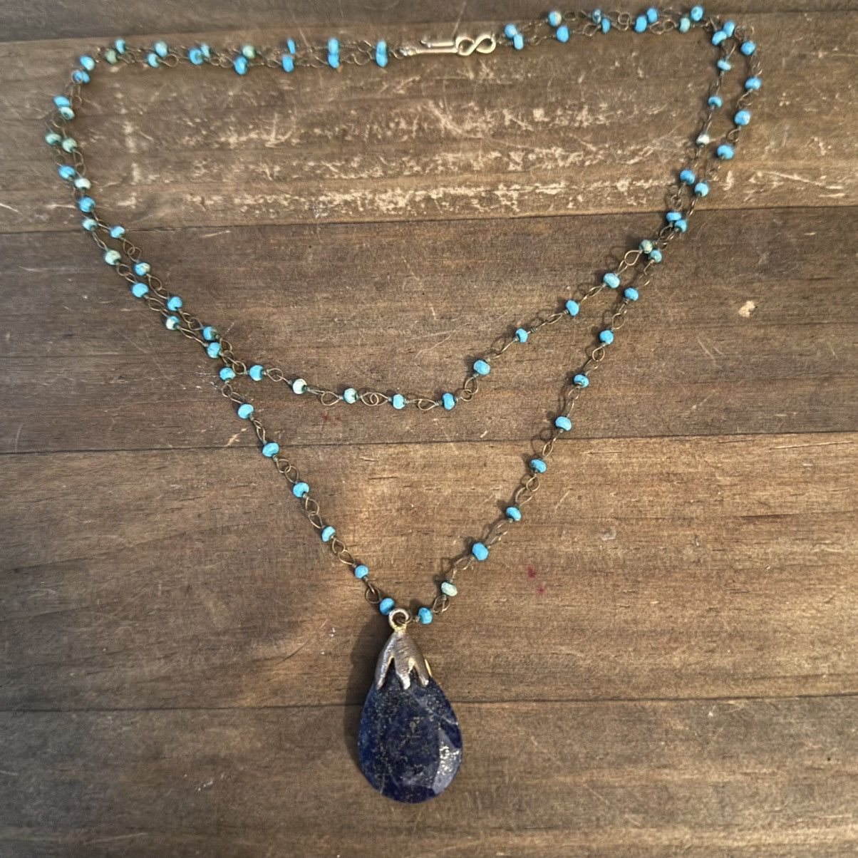Vintage Vintage station bead necklace Lapis Lazuli tear drop pendant Size ONE SIZE - 3 Thumbnail