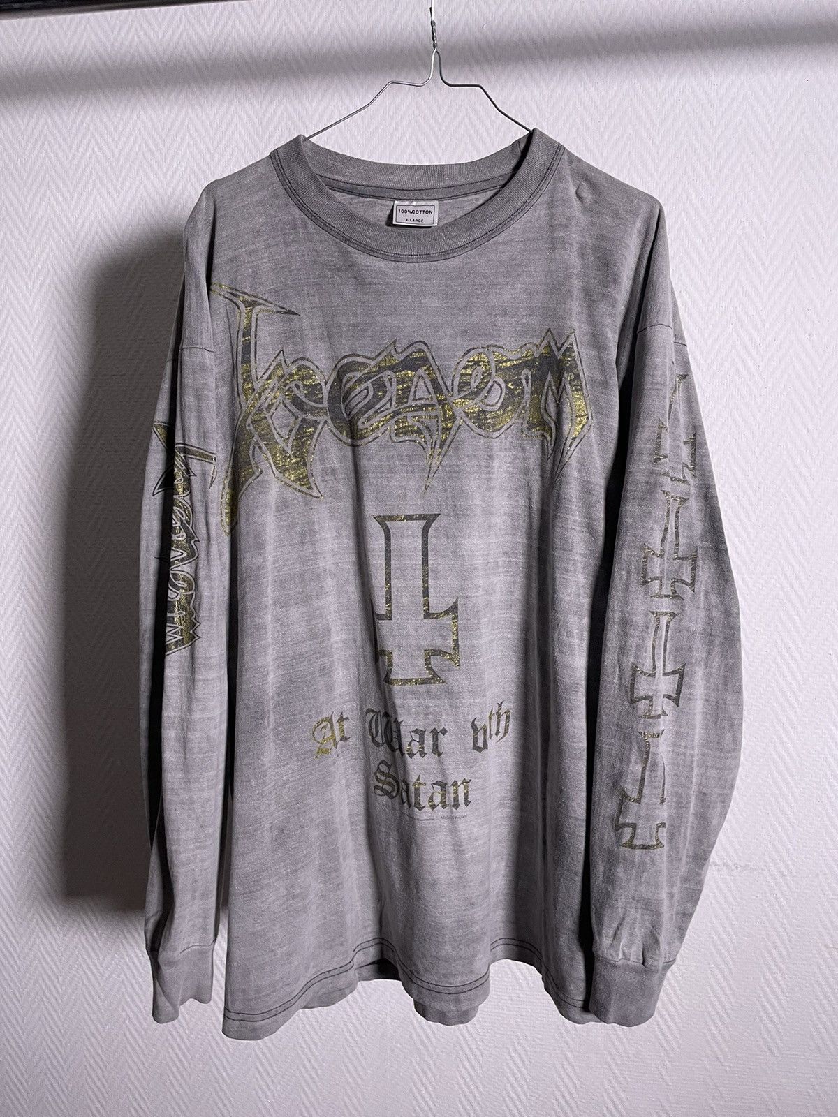 image of Band Tees x Vintage 1997 Venom At War With Satan Longsleeve XL in Grey, Men's