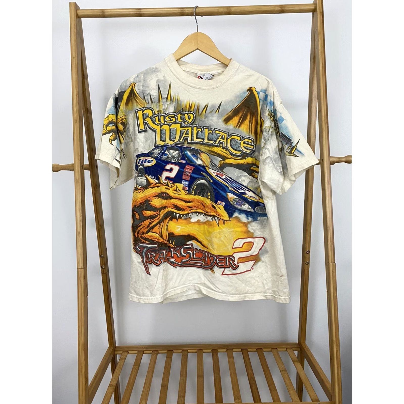 Chase Authentics VTG Rusty Wallace TRACKSLAYER Dragon NASCAR All Over Print Chase T-Shirt Size M Men Cream Short Sleeve Size US M / EU 48-50 / 2 - 2 Thumbnail