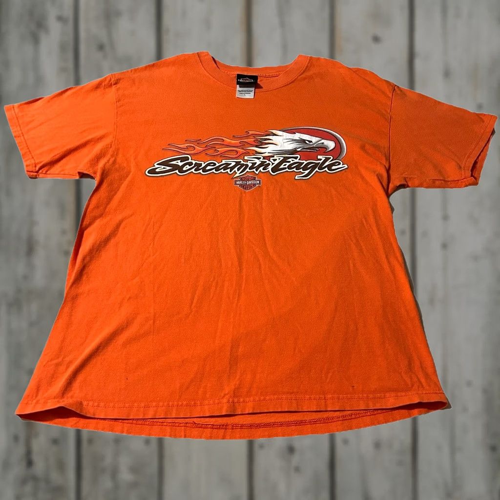 Harley Davidson VINTAGE Harley-Davidson Shirt Biker Orange Large Screaming Eagle Y2K Shirt L Mens Size US L / EU 52-54 / 3 - 1 Thumbnail