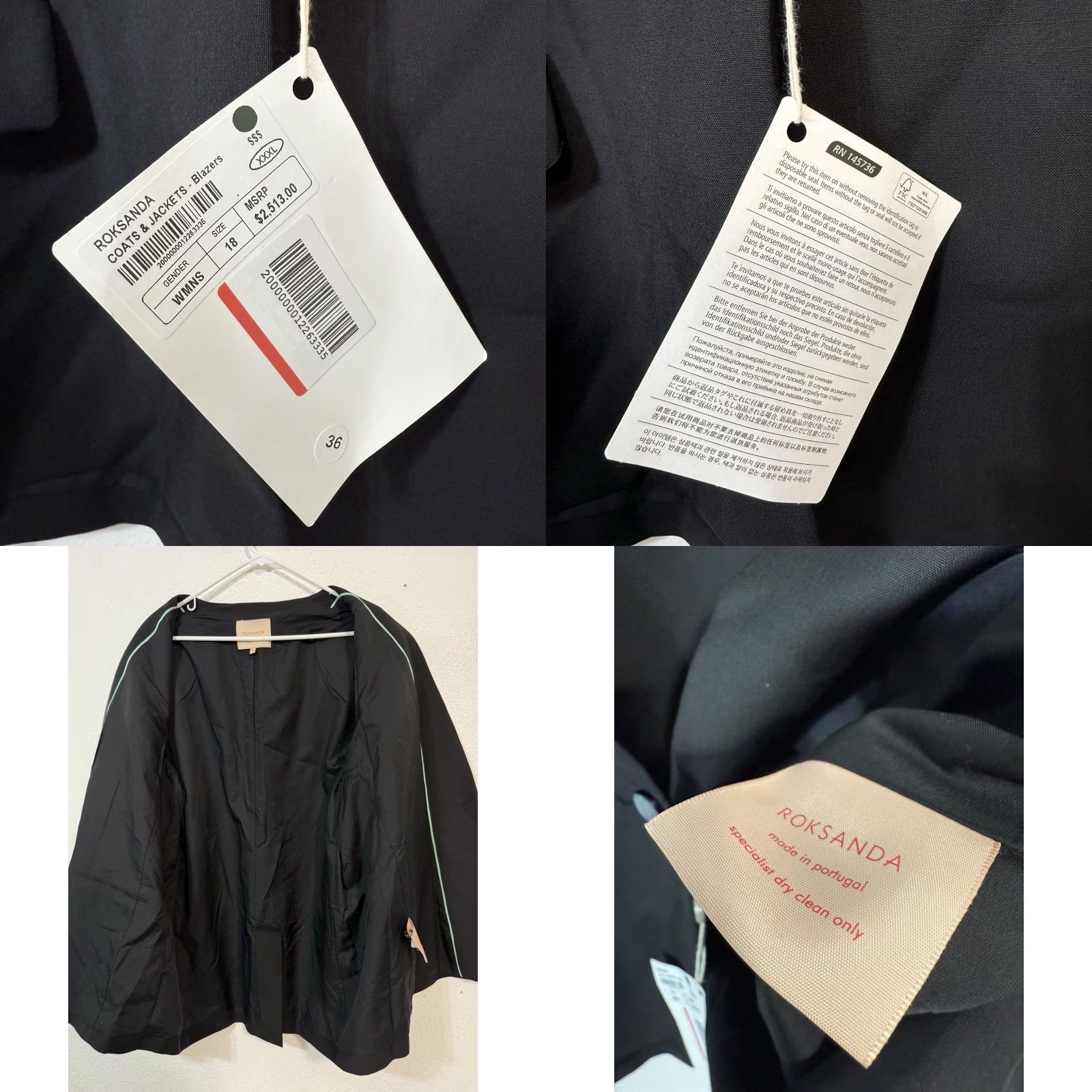 ROKSANDA Roksanda Blazer Sport Coat Womens 14 UK 18 Black Wool Blend Open Sleeves 3/4 Lined Wool Blend Black 14 Womens Blazer Sports Occasion 90s Style Womens Size XL / US 12-14 / IT 48-50 - 8 Thumbnail