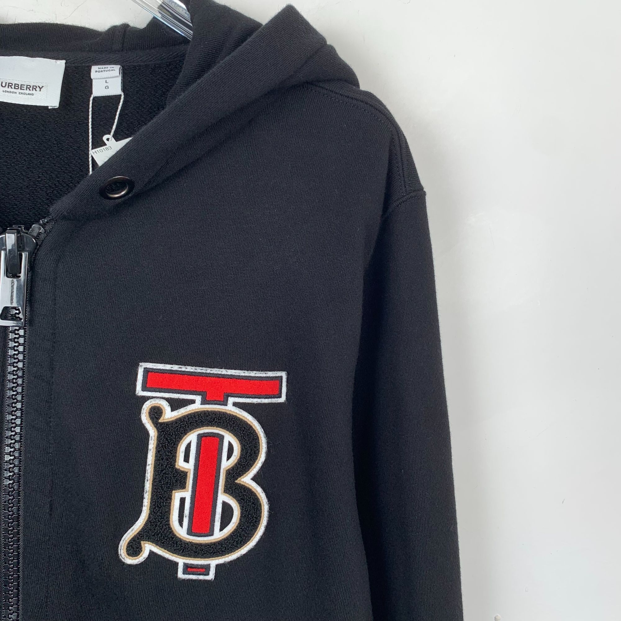 Burberry Burberry Black TB Logo Cotton Hooded Zip-Up Sweatshirt (Size Size US L / EU 52-54 / 3 - 7 Thumbnail