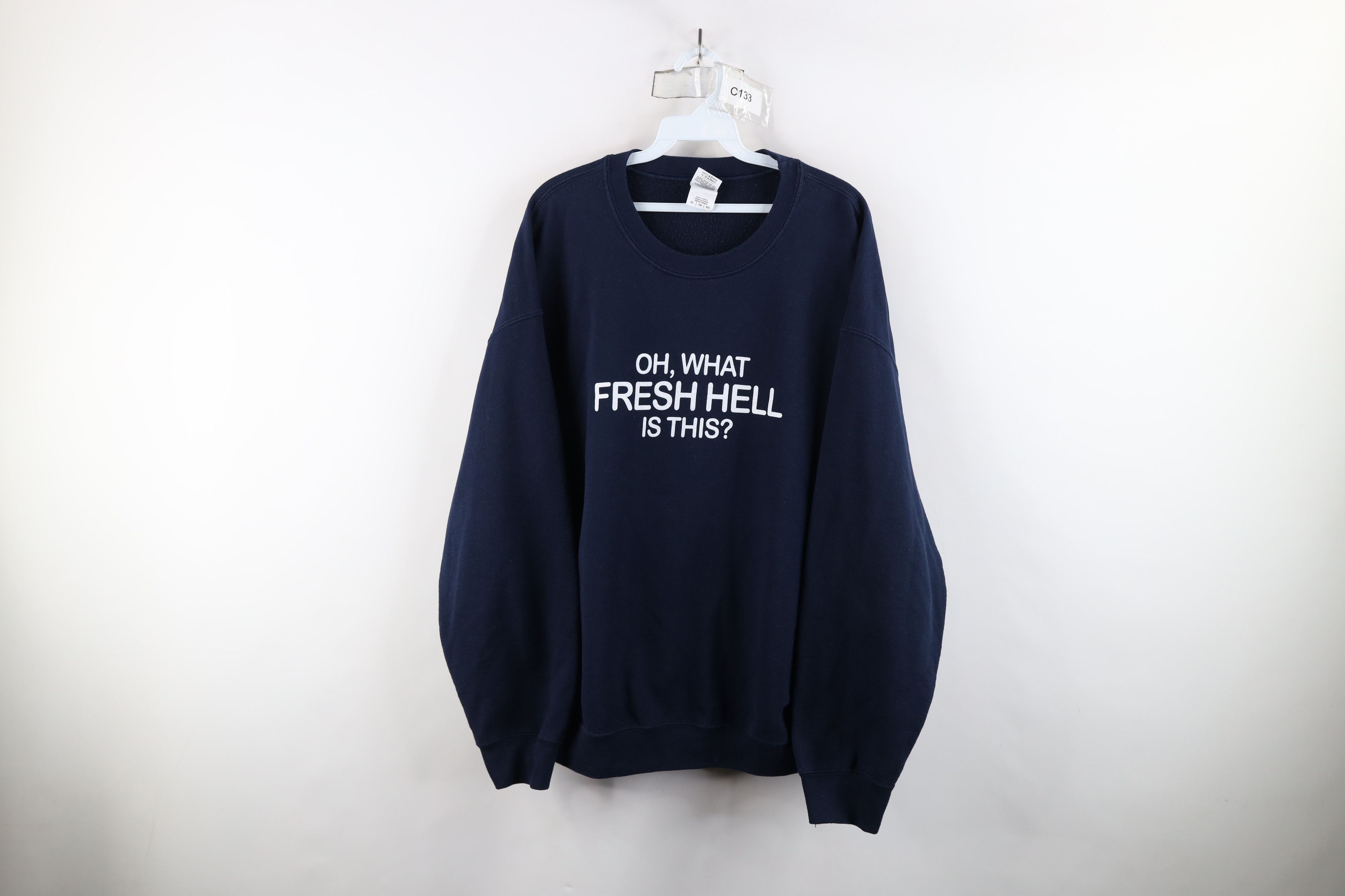 Vintage Vintage 90s Streetwear Fresh Hell Is This Sweatshirt Blue Size US XL / EU 56 / 4 - 1 Thumbnail