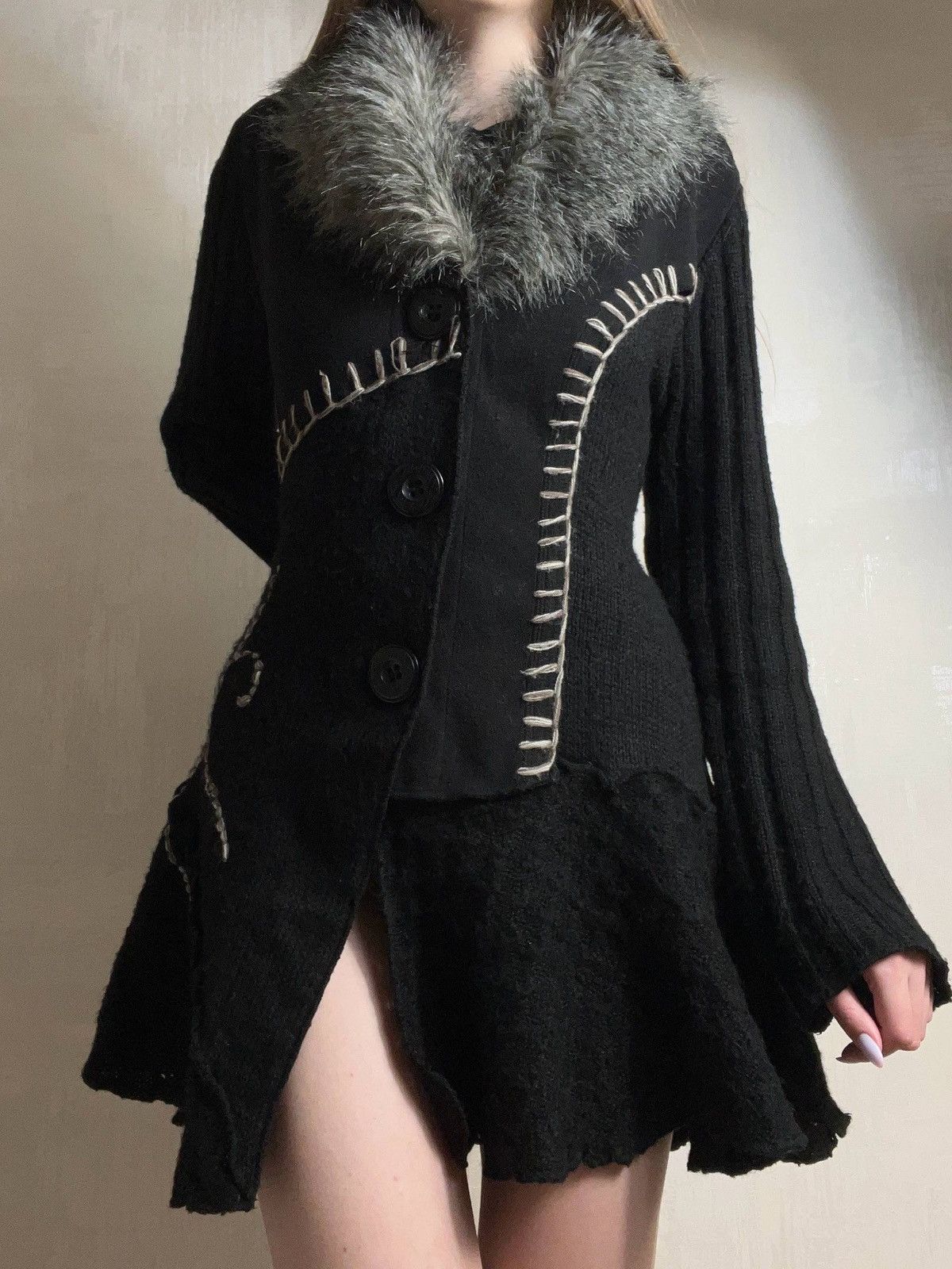 Vintage Joe Browns Archive Whimsigoth Faux Fur Knit Cardigan Size L / US 10 / IT 46 - 1 Thumbnail