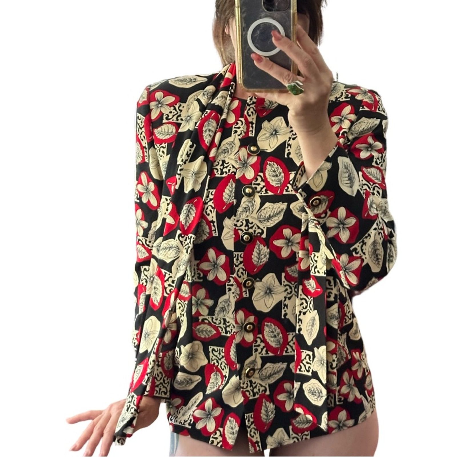 Other Vintage Don Caster Floral Wool Blend Suit Jacket With Sash Size M / US 6-8 / IT 42-44 - 2 Thumbnail