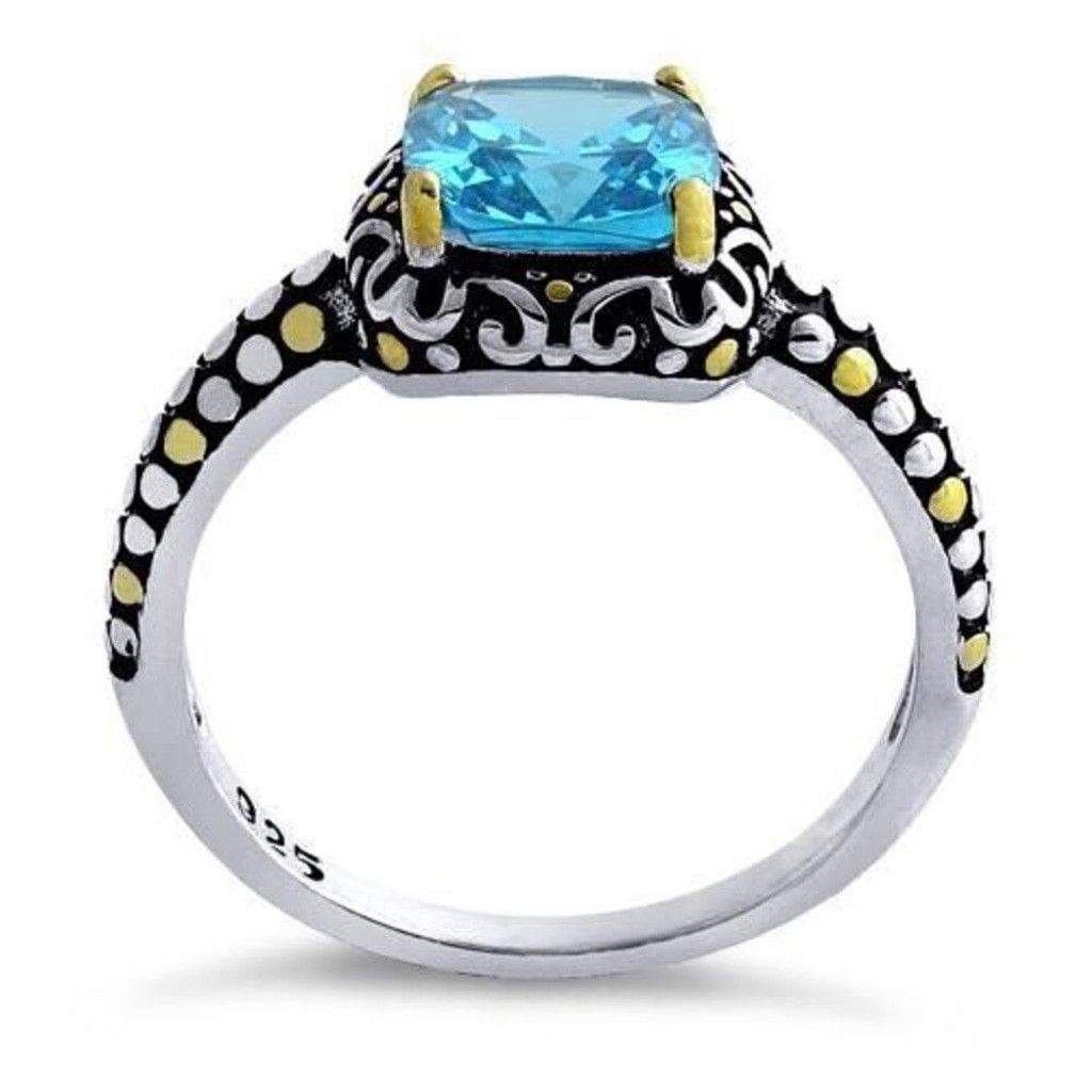 Other Sterling Silver Celtic Blue Topaz Cushion CZ Ring Brand New Size ONE SIZE - 3 Thumbnail