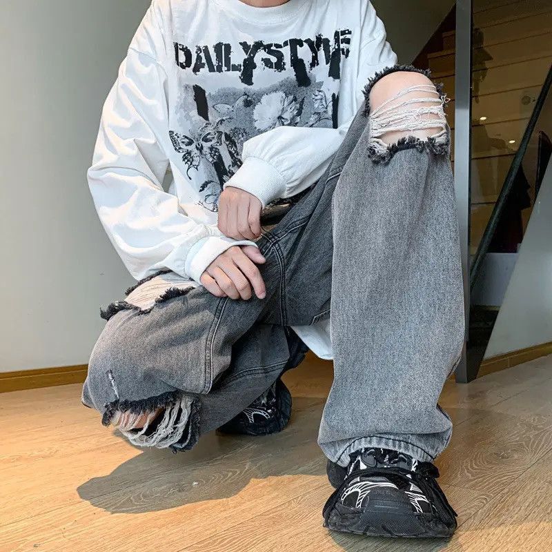 Japanese Brand Loose hip-hop wide leg ripped jeans Size US 30 / EU 46 - 4 Thumbnail