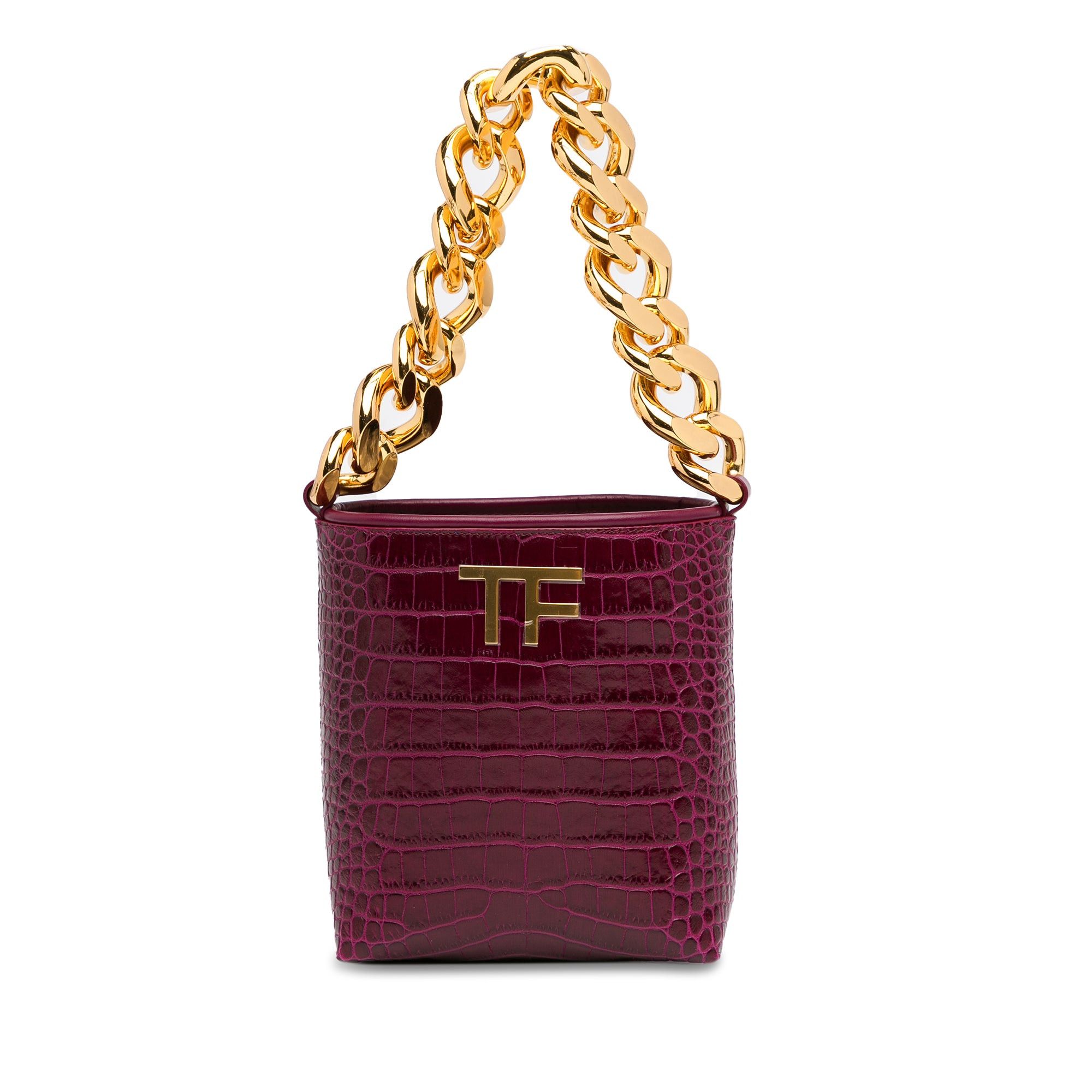 Tom Ford Mini Croc-Embossed Chain Bucket Bag Purple