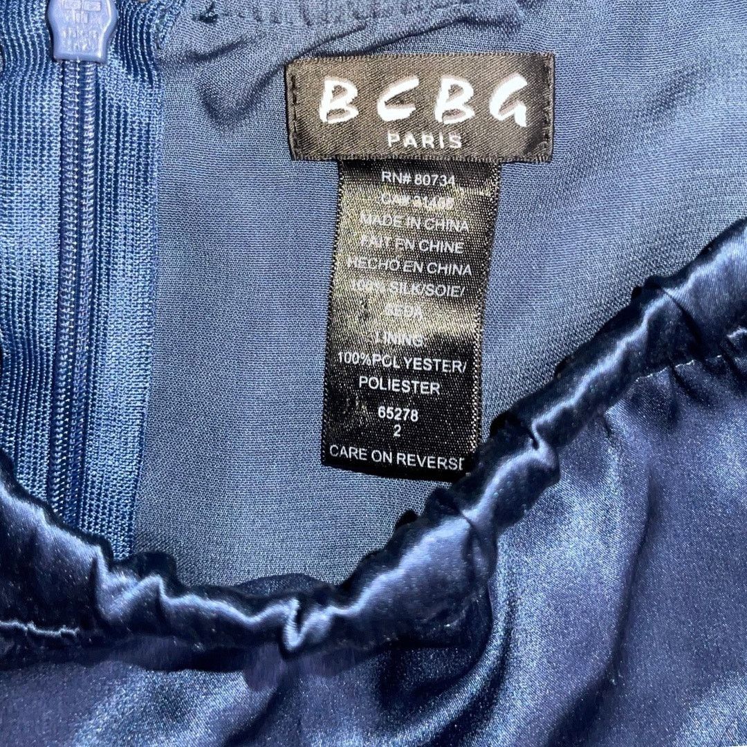 BCBGeneration Navy Blue Satin Dress cinched waist midi formal evening wear Size XS / US 0-2 / IT 36-38 - 4 Thumbnail
