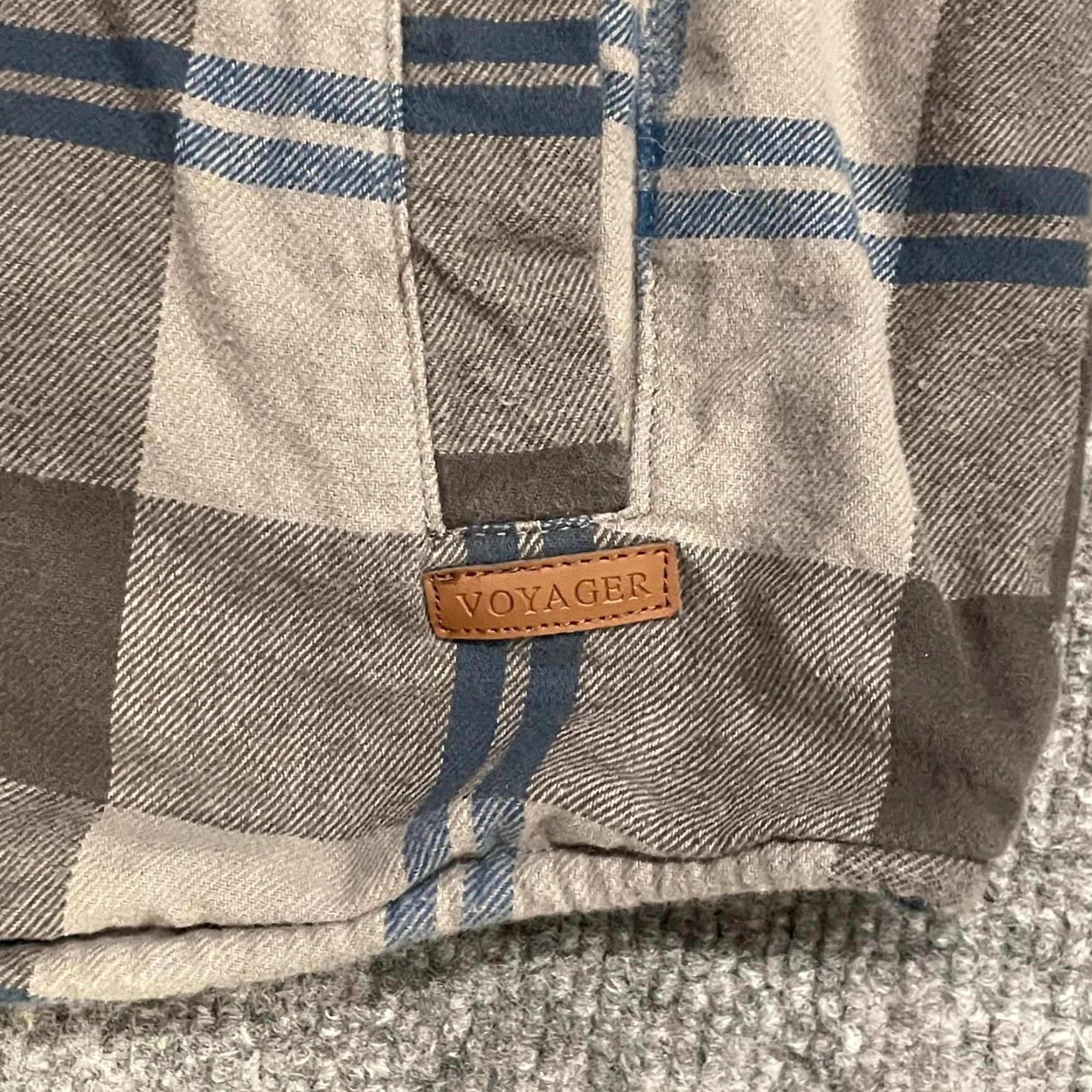 Vintage Voyager Shirt Mens L Brown Gray Blue Plaid Flannel Lined Heavyweight Polar Fleece Button-Up Pockets Size US L / EU 52-54 / 3 - 6 Thumbnail