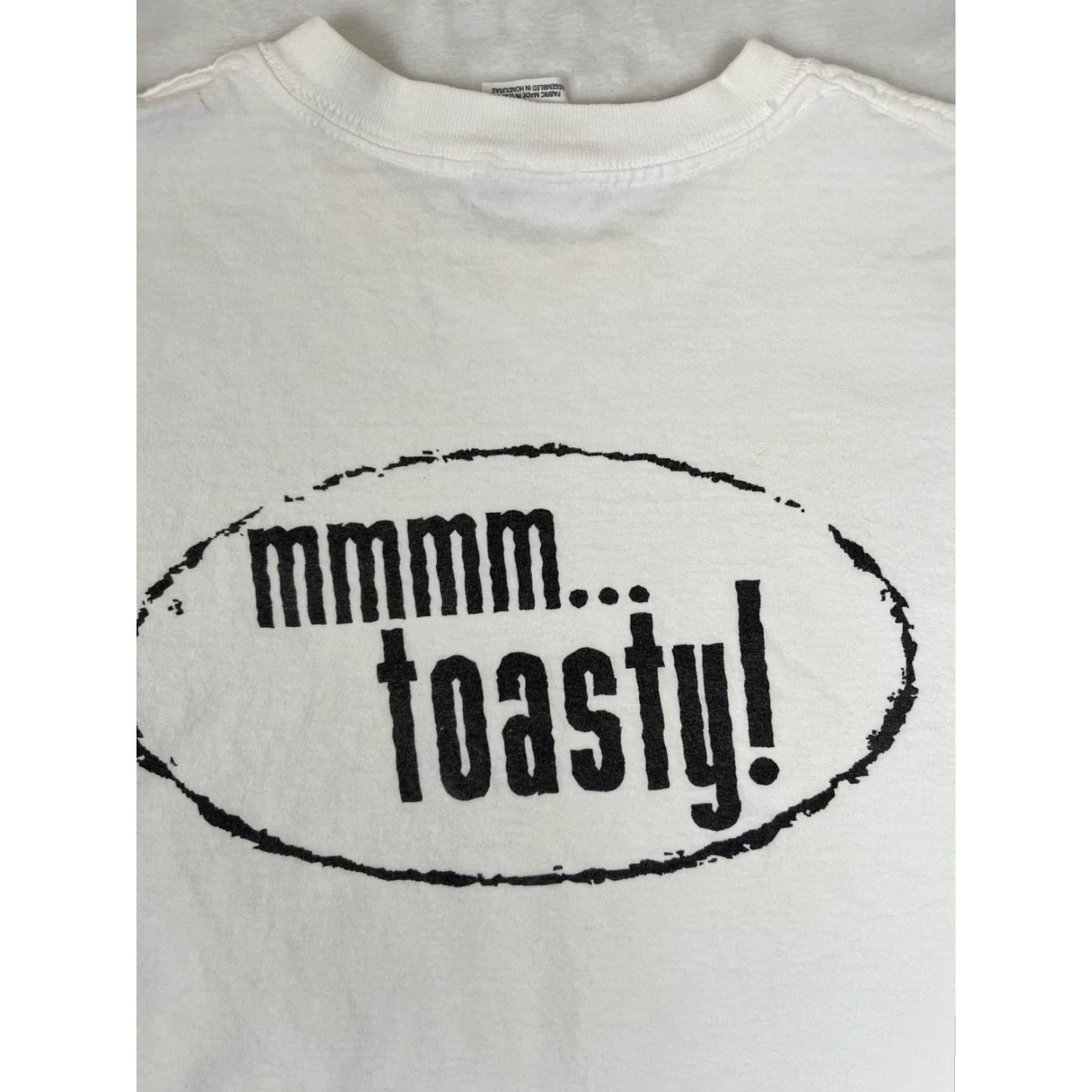Anvil VINTAGE Quizno's Subs Promo T-Shirt L White 90s Mens Short Sleeve Crew Neck Mmmm Toasty Size US L / EU 52-54 / 3 - 7 Thumbnail