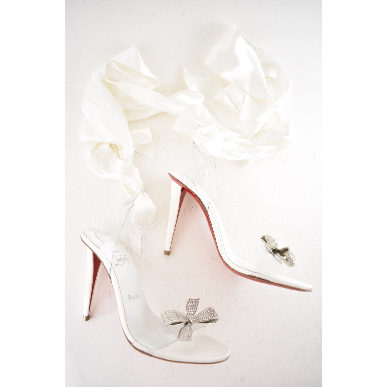Christian Louboutin Christian Louboutin Astrinodo 100 Ivory PVC Bow Lace Up Size US 7 / IT 37 - 7 Thumbnail