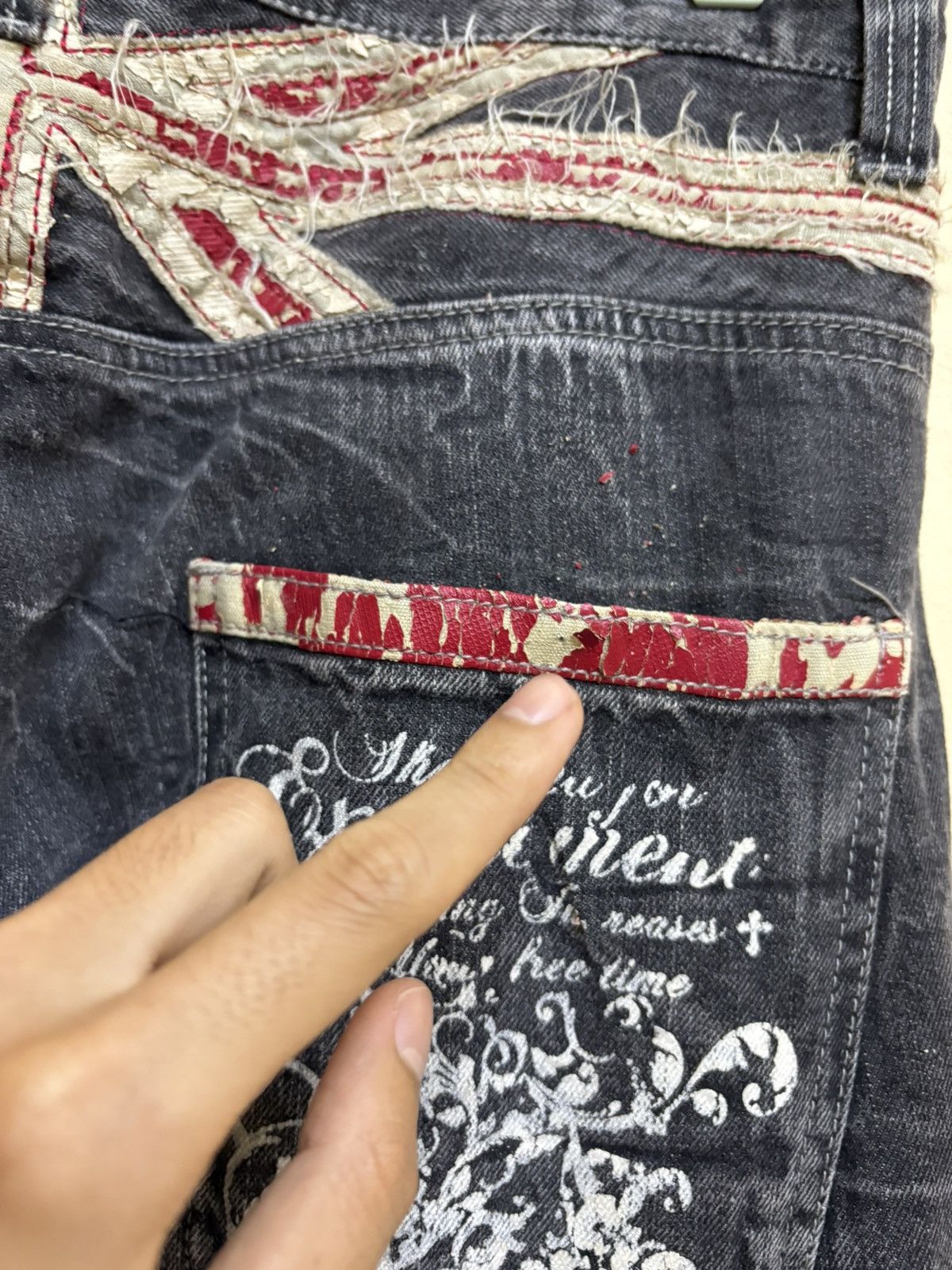 If Six Was Nine × Japanese Brand Vintage Y2k Jack Serika Poem Skull Printed Flared Jeans Size US 34 / EU 50 - 22 Thumbnail