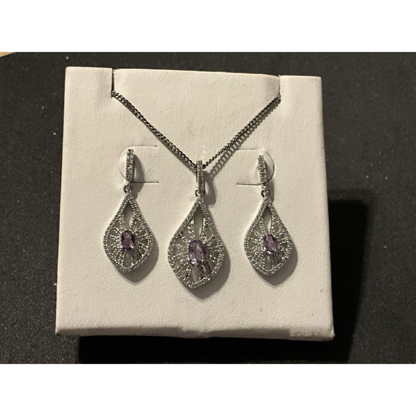 Other 925 Teardrop AM Diamond Necklace & Post Earrings 16in Chain Size ONE SIZE - 2 Thumbnail