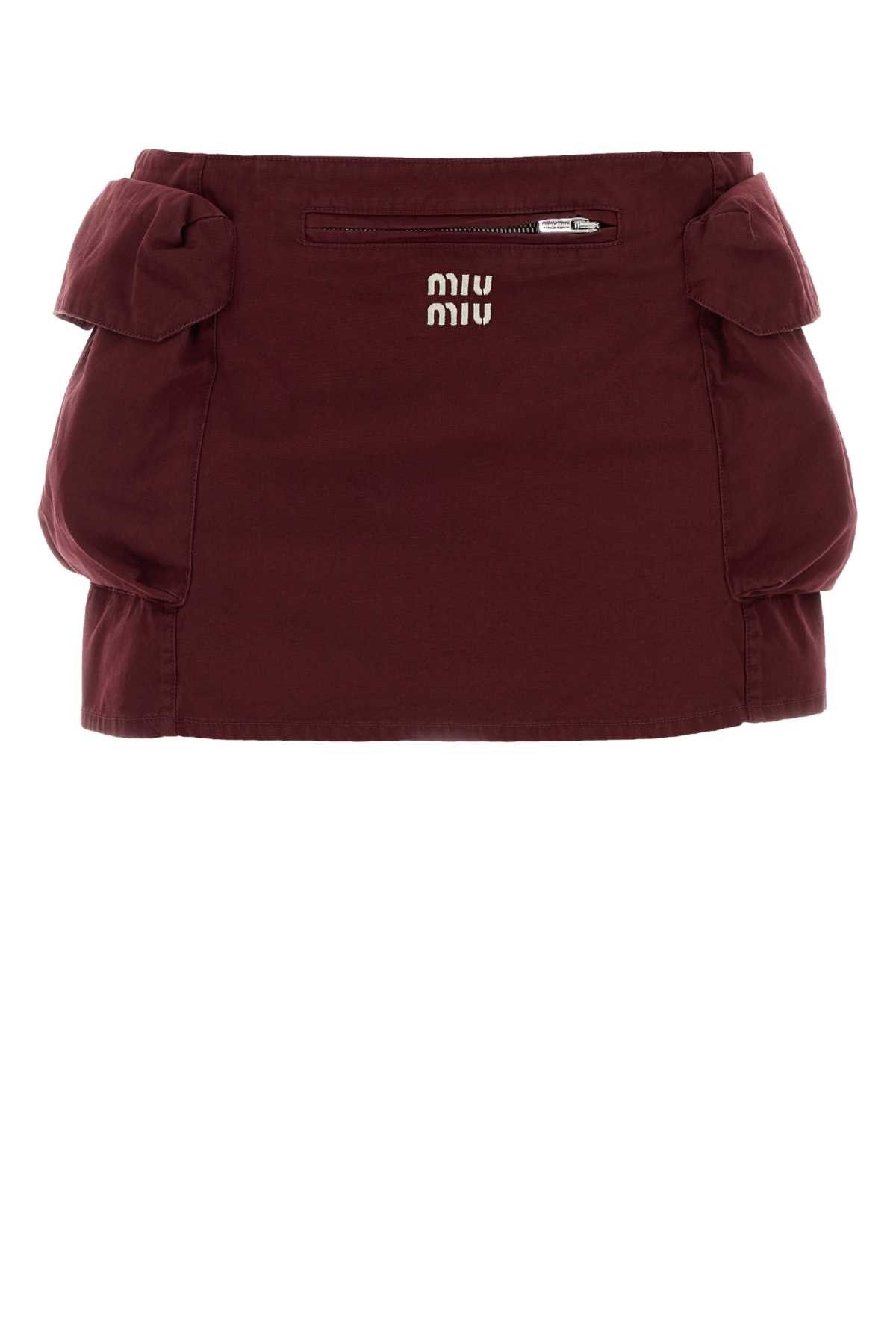 Miu Miu Burgundy Cotton Mini Skirt Size 27" / US 4 / IT 40 - 1 Thumbnail
