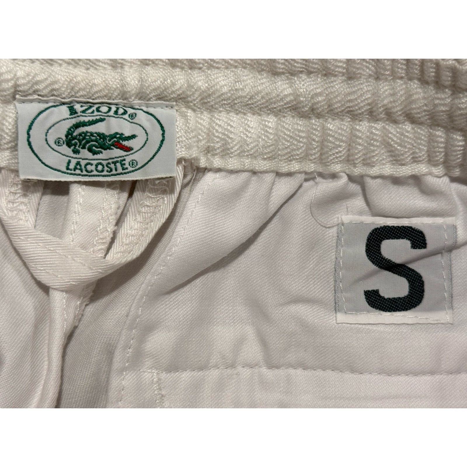 Izod VINTAGE Izod Lacoste Pants Chino White Solid Drawstring Elastic Waist Men Size S Straight Leg 35.5 in Inseam Mens Size US 29 - 5 Thumbnail