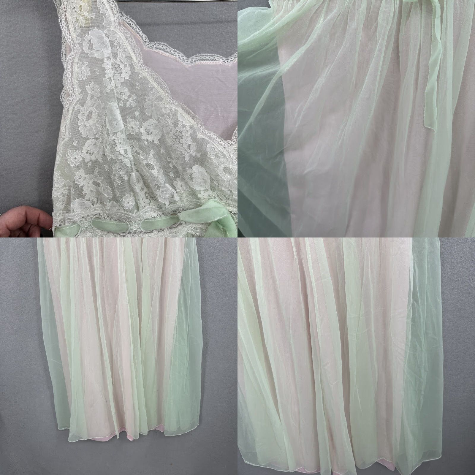 Vintage VINTAGE Orfalis France Nightgown Womens M Chiffon Green 1950s Sleepwear Art Deco Size ONE SIZE - 8 Thumbnail