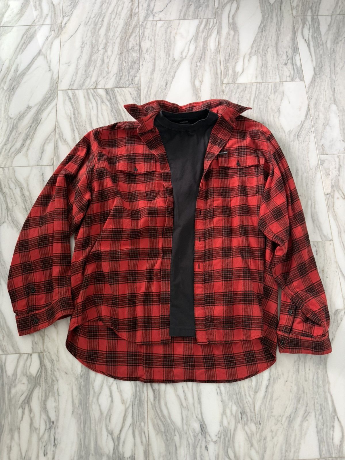 Balenciaga Balenciaga trompe plaid button up (stitched black shirt) Size US XL / EU 56 / 4 - 1 Thumbnail