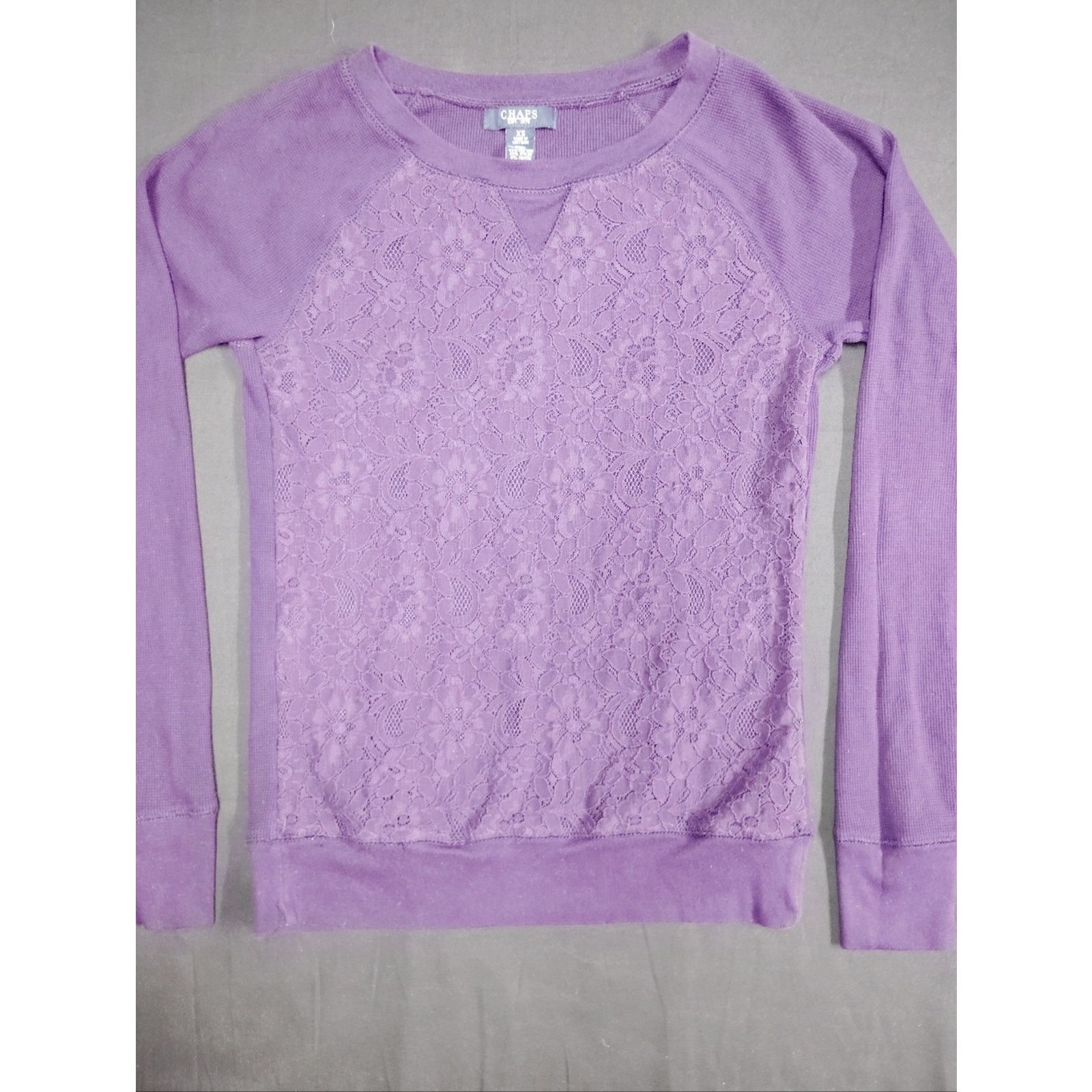 Chaps Chaps Purple Lace-Front Knit Pullover Size XS / US 0-2 / IT 36-38 - 1 Thumbnail