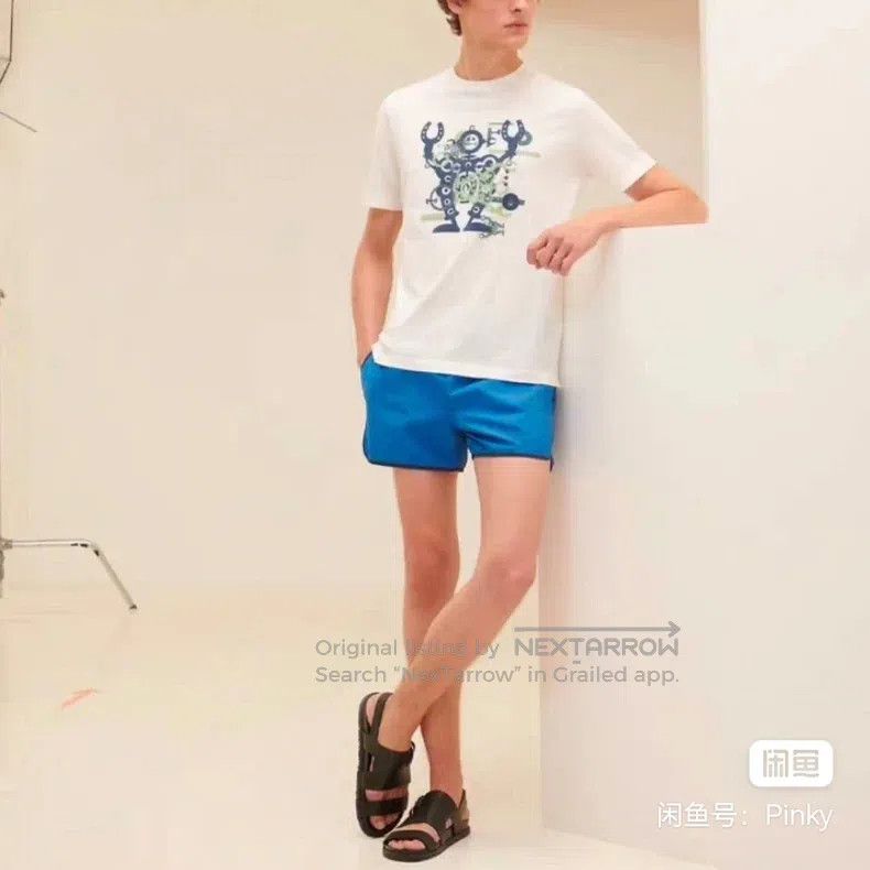 Hermes Hermes Men's Robot Short Sleeve T-Shirt, White, Pure Cotto Size US M / EU 48-50 / 2 - 8 Thumbnail