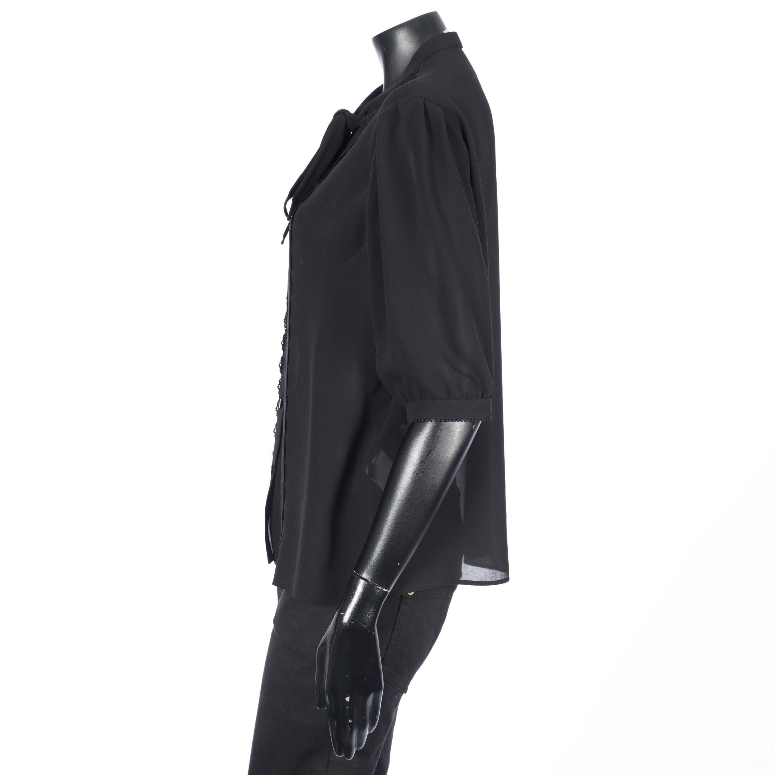 Celine Black Frilled Blouse In Silk Crêpe Size L / US 10 / IT 46 - 3 Thumbnail
