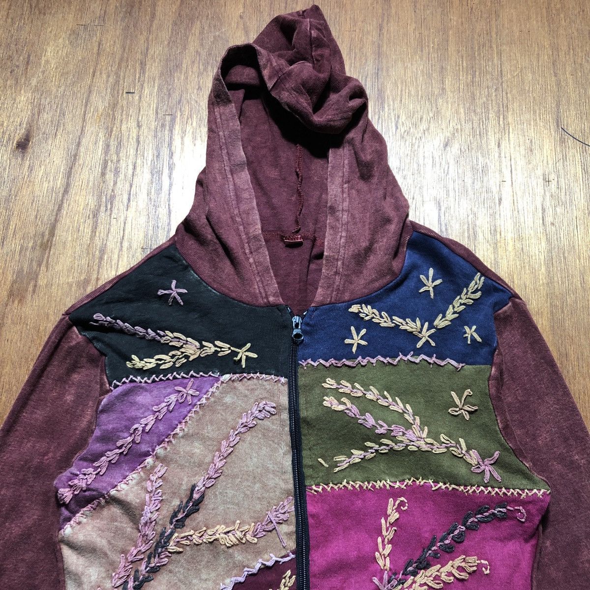 Japanese Brand × Vintage Vintage Hippie Patchwork Zipper Sweater Hoodie Size S / US 4 / IT 40 - 2 Thumbnail
