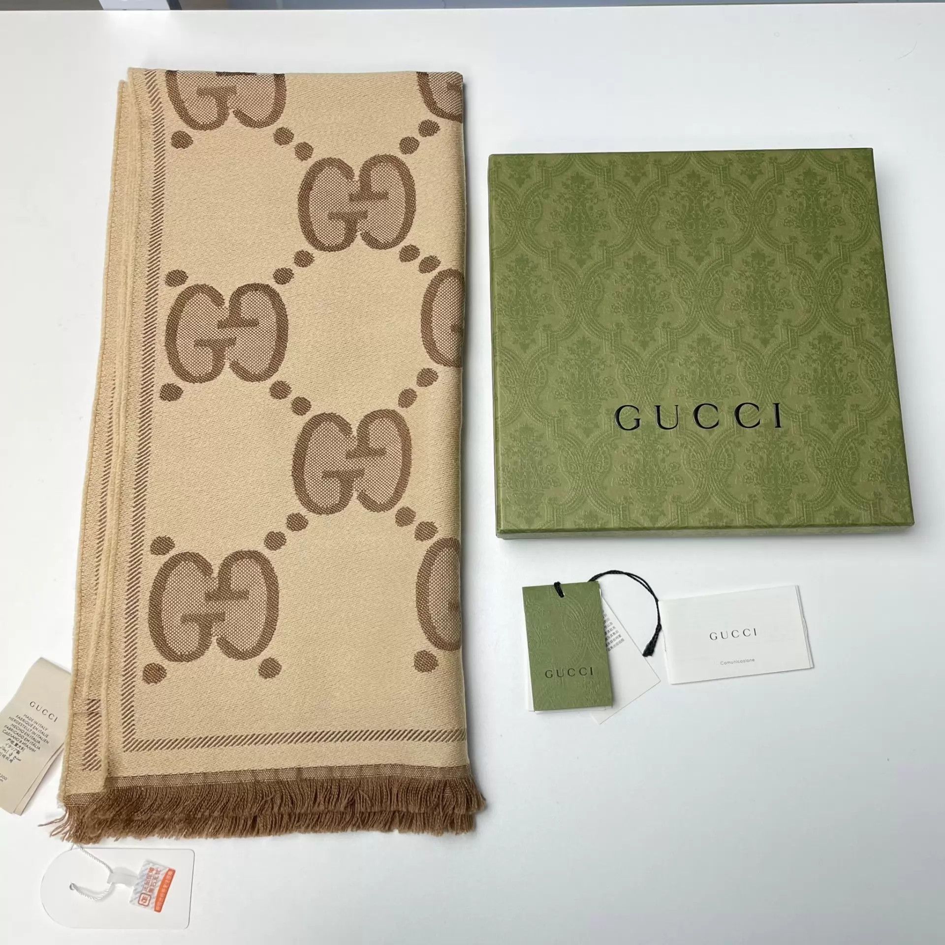 Gucci Gucci GG Monogram Wool Double Face Scarf Brown NWT 45x195 Size ONE SIZE - 1 Thumbnail