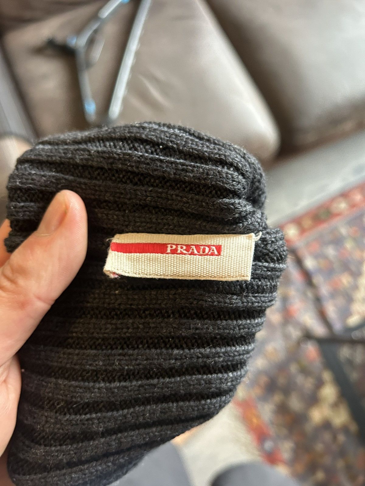 Prada Prada Sport Ribbed Wool Beanie in Charcoal Grey Size ONE SIZE - 3 Thumbnail