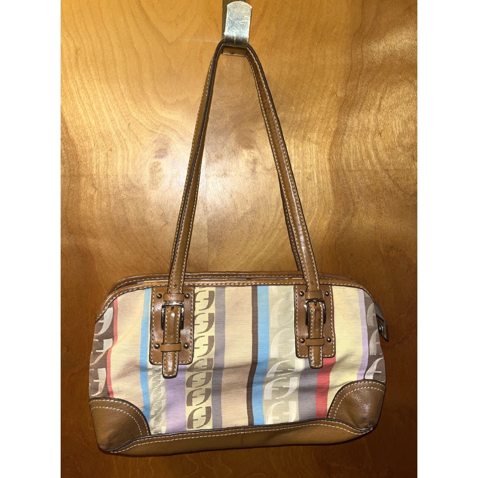 Fossil FOSSIL Leather Shoulder Bag Women Medium Patchwork Stripe Casual Travel Leather & Fabric Exterior Size ONE SIZE - 4 Thumbnail